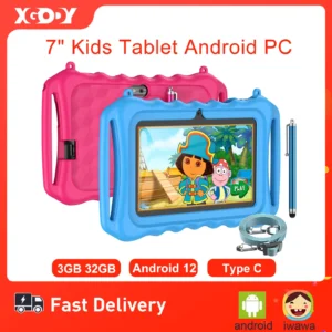XGODY-Tablette PC Android pour enfants, Tablettes pour enfants, Étude, Éducation, Bluetooth, WiFi, VopeC avec étui de protection mignon, Cadeau pour enfant, 7 pouces